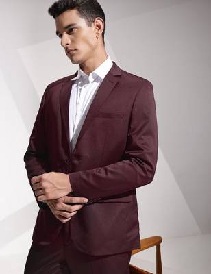 Self design textured slim fit single breasted formal 2 piece suits 1