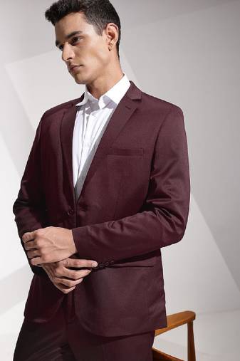 Self design textured slim fit single breasted formal 2 piece suits