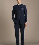 Embroidered notched lapel slim-fit single-breasted two-piece suit