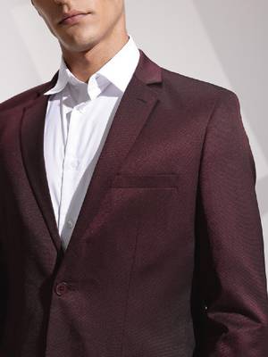 Self design textured slim fit single breasted formal 2 piece suits 2