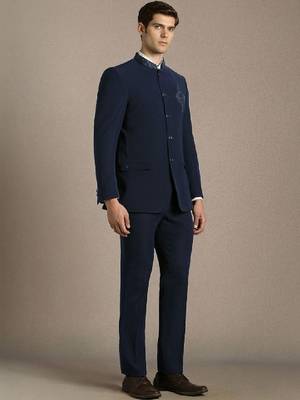 Embroidered notched lapel slim-fit single-breasted two-piece suit 2