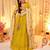 Yellow silk blend floral printed anarkali gown with dupatta for women