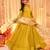 Yellow silk blend floral printed anarkali gown with dupatta for women