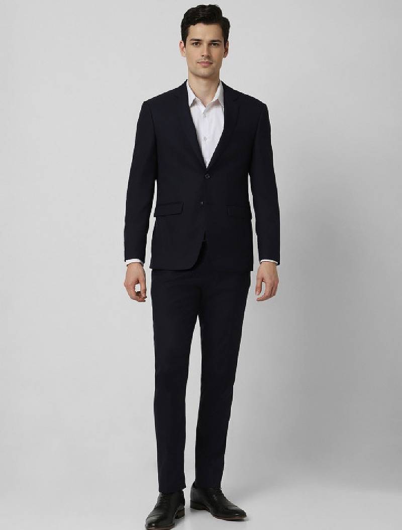 Textured slim-fit single-breasted two-piece formal suit