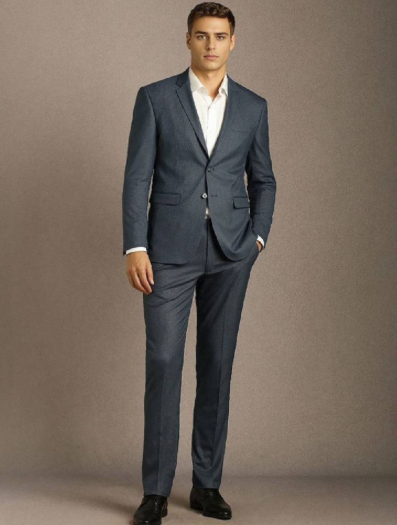 Self design notched lapel slim fit 2 piece suit