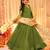 Green silk blend floral printed anarkali gown with dupatta for women