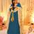 Blue silk blend floral printed anarkali gown with dupatta for women