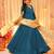 Blue silk blend floral printed anarkali gown with dupatta for women