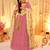 Pink silk blend floral printed anarkali gown with dupatta for women