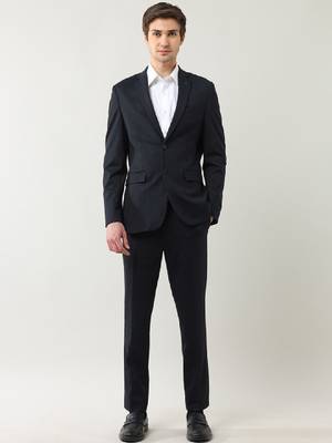 Men self design slim fit single-breasted two-piece formal suit 1