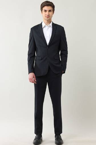 Men self design slim fit single-breasted two-piece formal suit