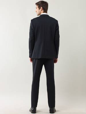 Men self design slim fit single-breasted two-piece formal suit 4