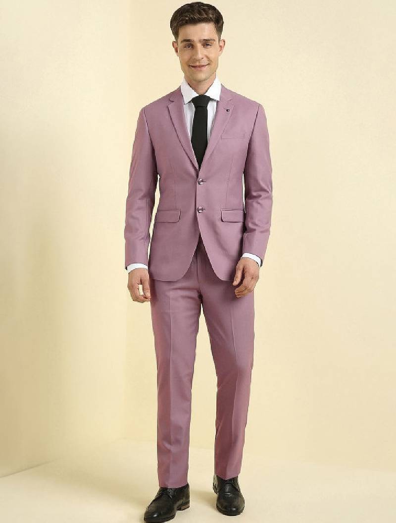 Slim fit single breasted notched collar two piece formal suit