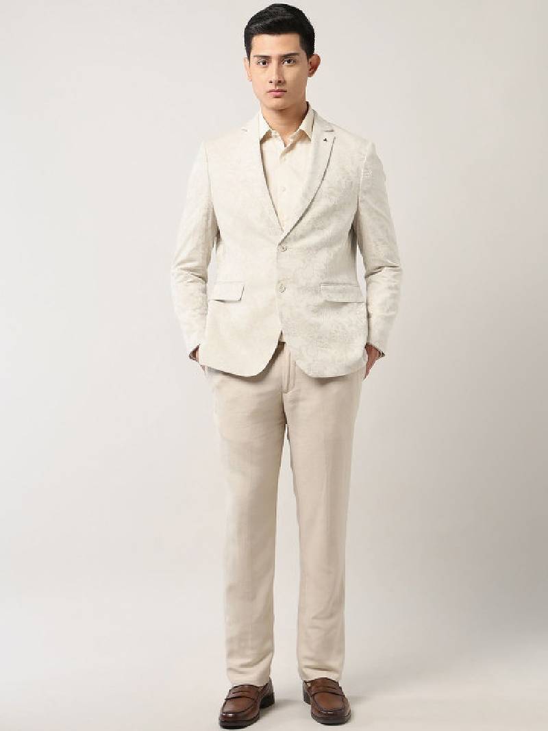Men floral jacquard tailored fit two -piece suit