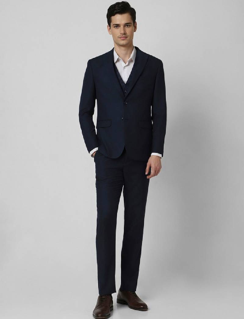Printed slim-fit single-breasted three-piece formal suits