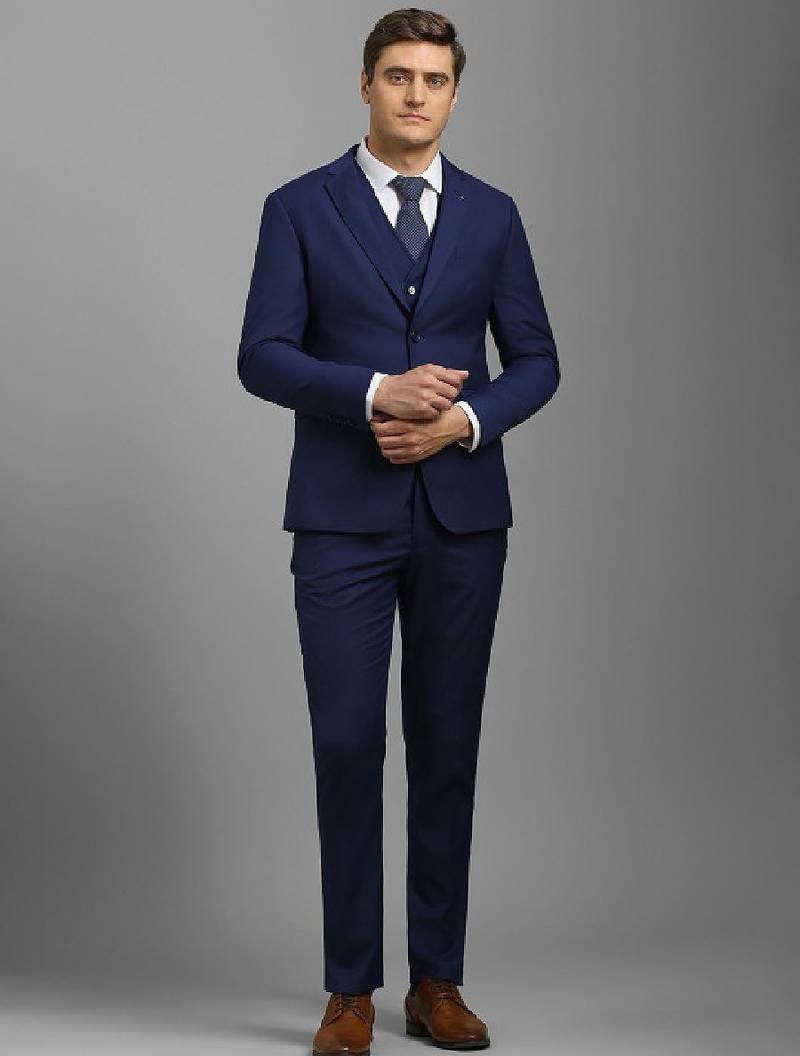 Textured slim fit single breasted notched collar 3-piece formal suit