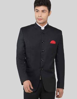 Men pack of 2 mandarin collar blazer and trousers bandhgala suit 1