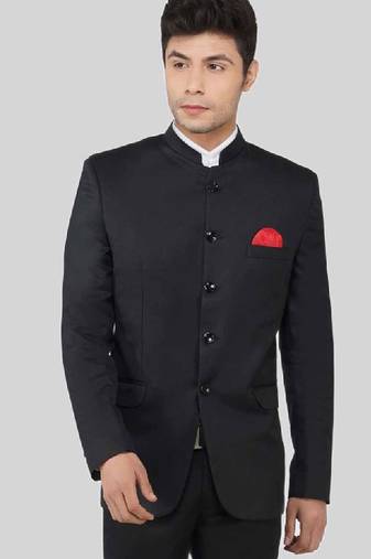 Men pack of 2 mandarin collar blazer and trousers bandhgala suit