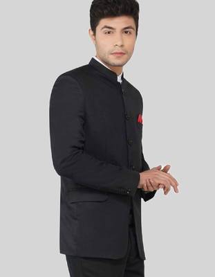 Men pack of 2 mandarin collar blazer and trousers bandhgala suit 3