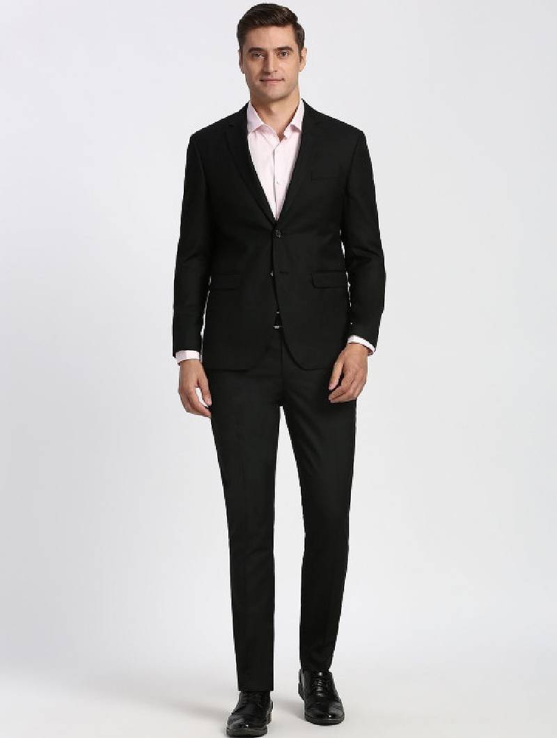 Textured slim-fit single-breasted two-piece formal suit