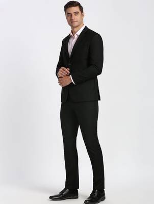 Textured slim-fit single-breasted two-piece formal suit 3