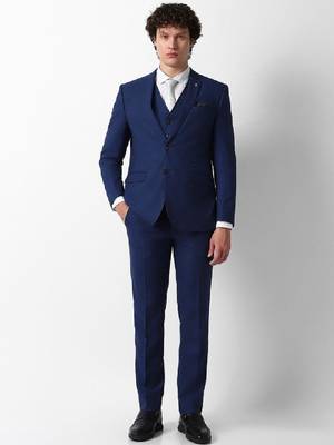 Self design slim fit single-breasted three-piece suits 1