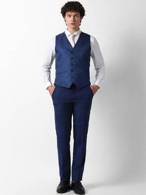 Self design slim fit single-breasted three-piece suits 2