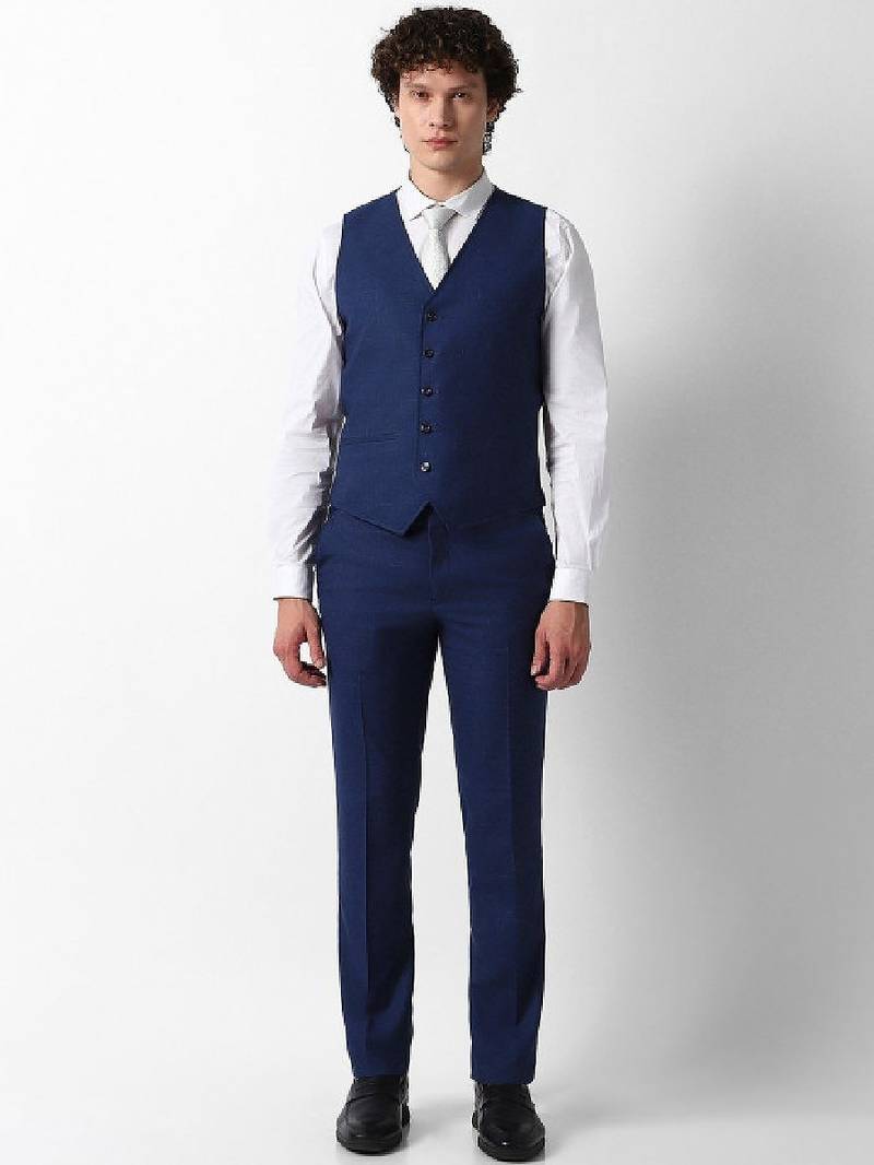 Self design slim fit single-breasted three-piece suits