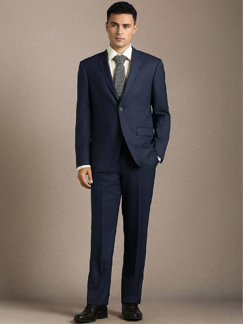 Self design slim-fit single-breasted two-piece suit