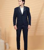 Klotthe blue solid embroidery single-breasted two-piece party suit