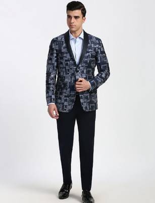 Printed slim-fit single-breasted two-piece formal suit 1