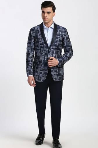 Printed slim-fit single-breasted two-piece formal suit