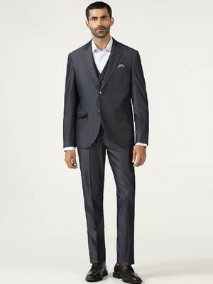 Men self design slim-fit single-breasted three-piece suit 1