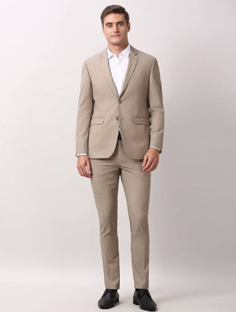 Men notched lapel collar elite textured 2-pices suits