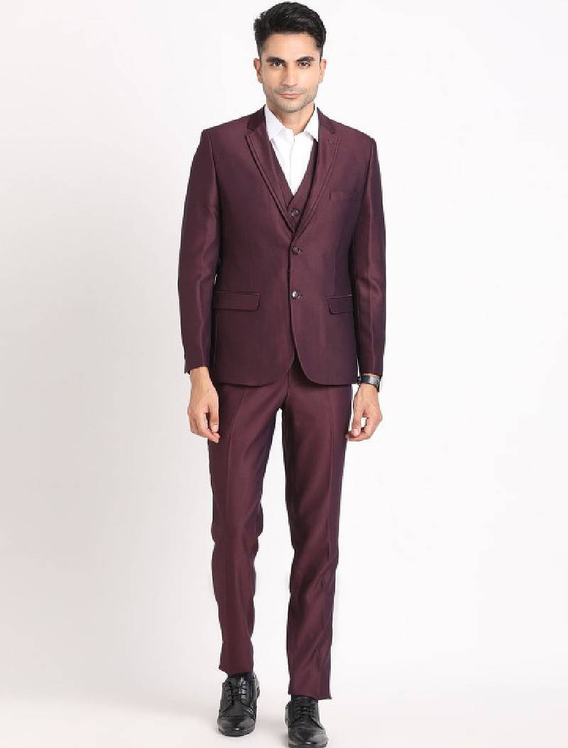 Self design single breasted notched collar 3-piece suit