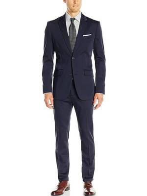 Men long sleeves single-breasted regular fit notched lapel 2 piece suit 1