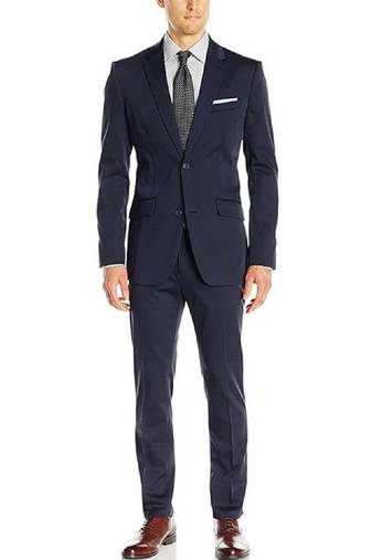 Men long sleeves single-breasted regular fit notched lapel 2 piece suit