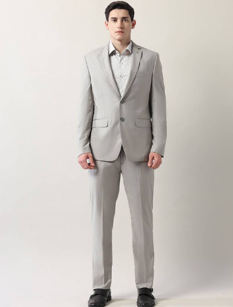 2-pc notched lapel single breasted long sleeves formal suit