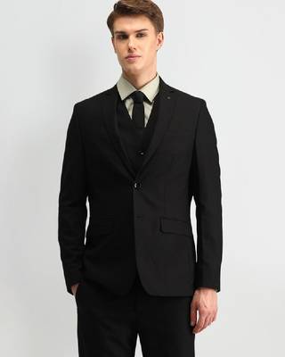 Men solid blazer & waistcoat with trousers 1