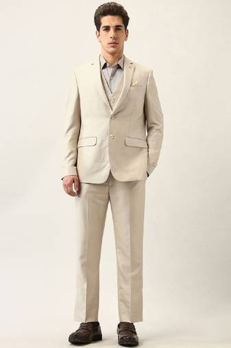 Ceremonial self design tailored-fit single-breasted three-piece formal suit