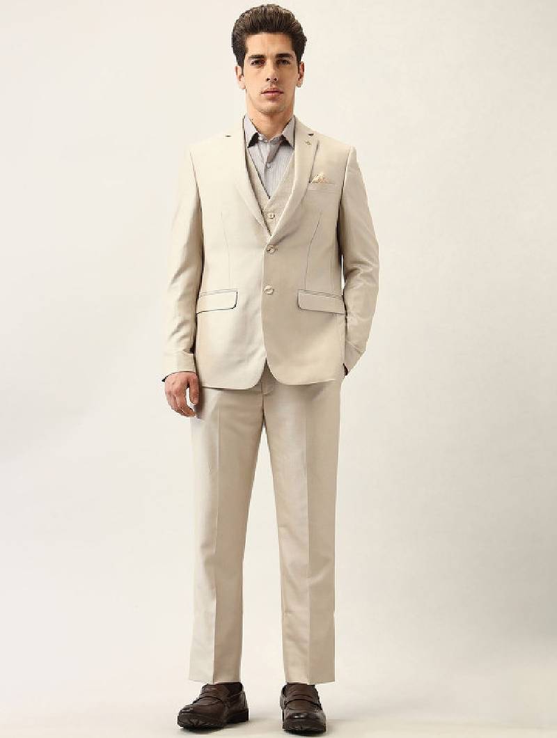 Ceremonial self design tailored-fit single-breasted three-piece formal suit