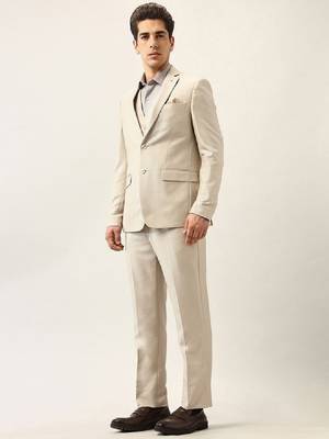 Ceremonial self design tailored-fit single-breasted three-piece formal suit 3