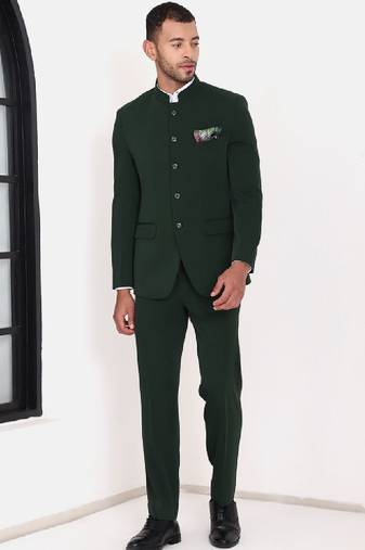 Men mandarin collar bandhgala slim-fit 2-piece suits