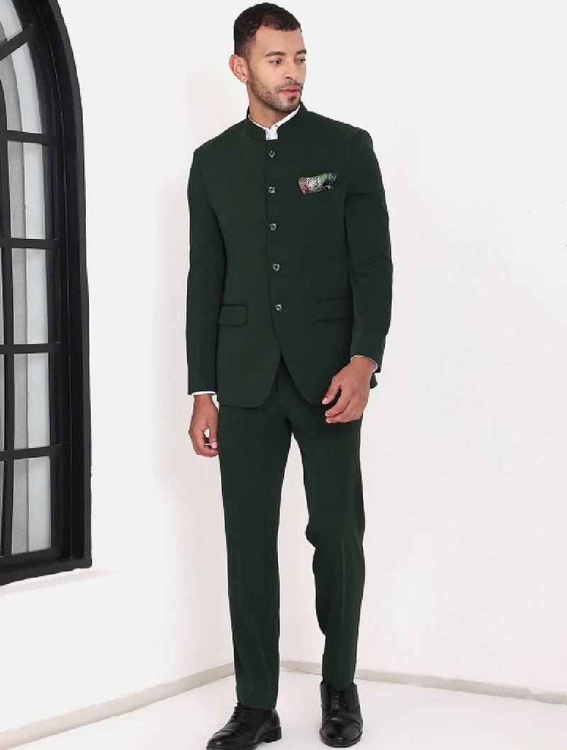 Men mandarin collar bandhgala slim-fit 2-piece suits