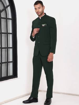 Men mandarin collar bandhgala slim-fit 2-piece suits 2