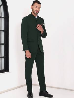 Men mandarin collar bandhgala slim-fit 2-piece suits 3