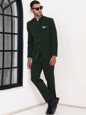 Men mandarin collar bandhgala slim-fit 2-piece suits 4