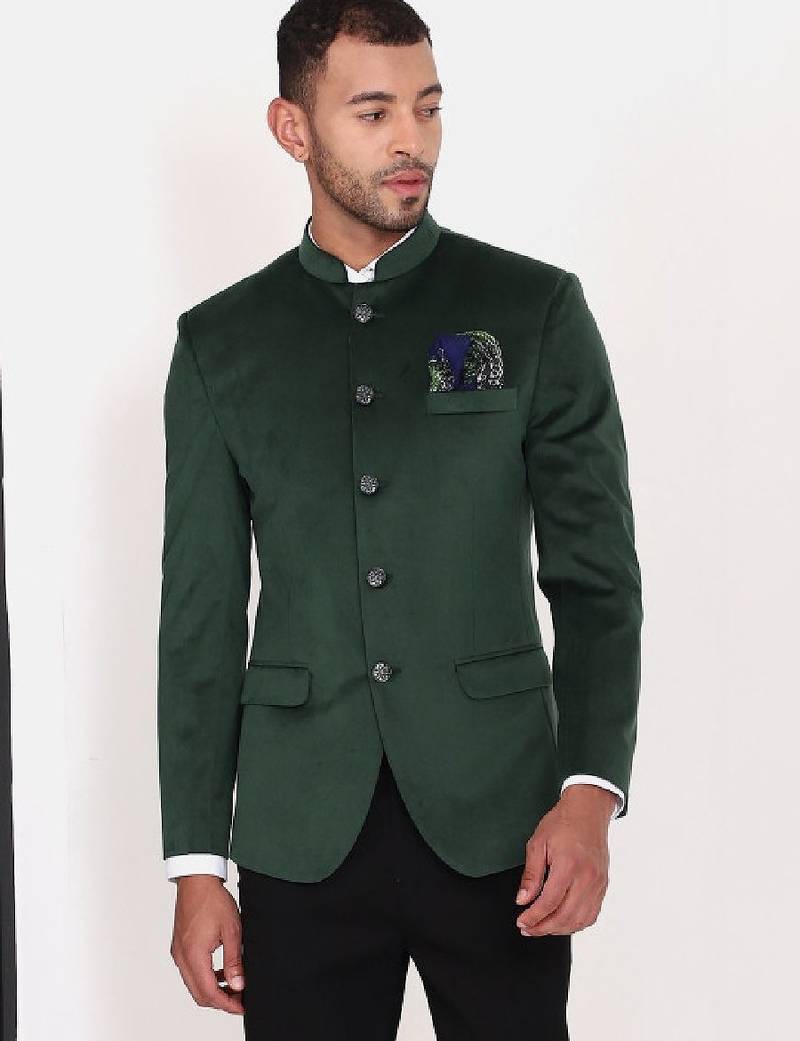 Men slim fit mandarin collar single-breasted bandhgala suits