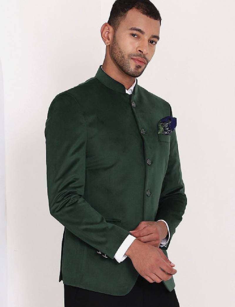 Men slim fit mandarin collar single-breasted bandhgala suits