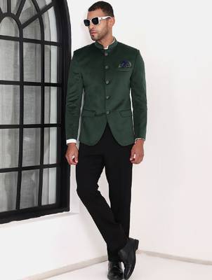 Men slim fit mandarin collar single-breasted bandhgala suits 4